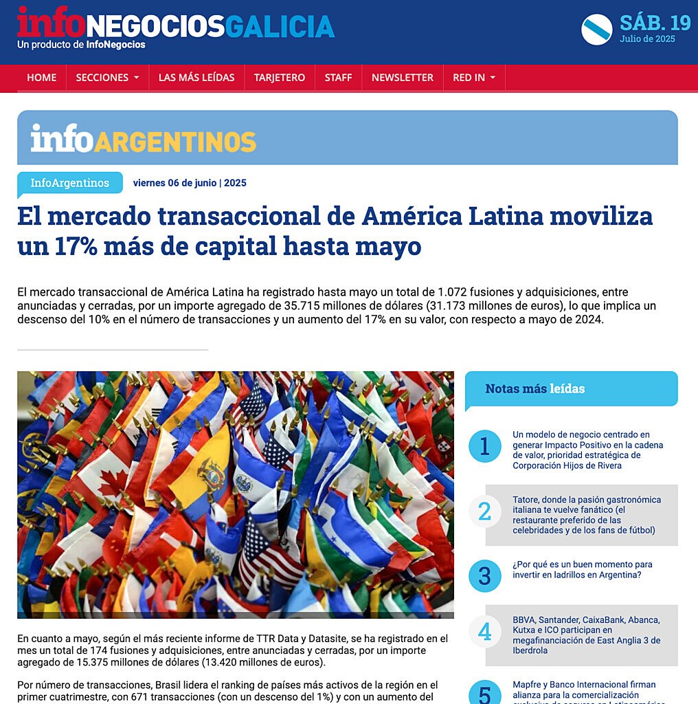 El mercado transaccional de Amrica Latina moviliza un 17% ms de capital hasta mayo